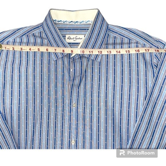 Robert Graham Men's Blue Striped Button Down Shirt Long Sleeve Size  42 / 16.5 - Picture 11 of 15